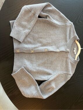 ** designer inspired** Gray Button-Front Knit Cardigan with Logo Buttons